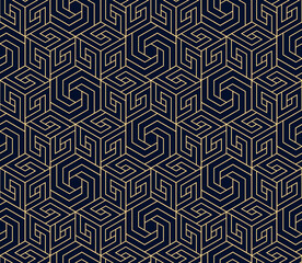 Handdoek met foto Zwart goud patronen Geometrisch lijnenpatroon donkerblauw met goud  © ELENA