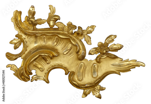 Golden decorative architectural element isolated on white background. Design element with clipping path