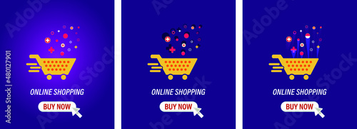 Online shopping  card, buy now vector illustration.