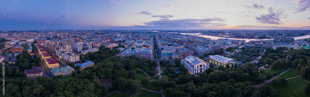 panorama of evening St. Petersburg from a height