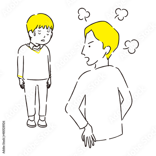 手描き1color　父親に怒られる息子