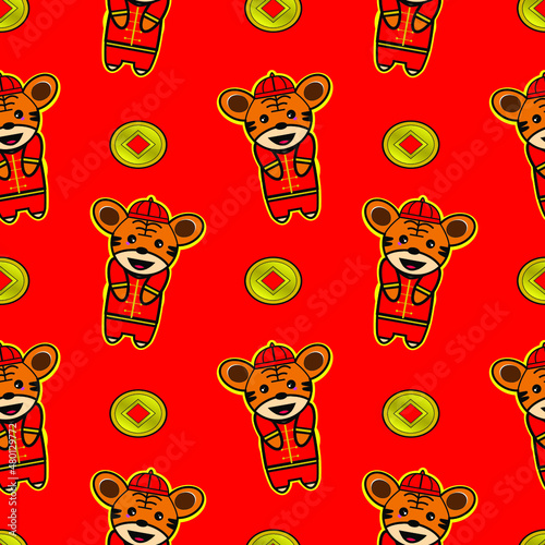 Happy Chinese New Year 2022 Cute Tiger Seamless Pattern