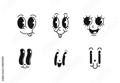 old cartoon mascot character elements. different clipart, faces, limbs. character creator for vintage retro logos and branding. isolated vector illustrations