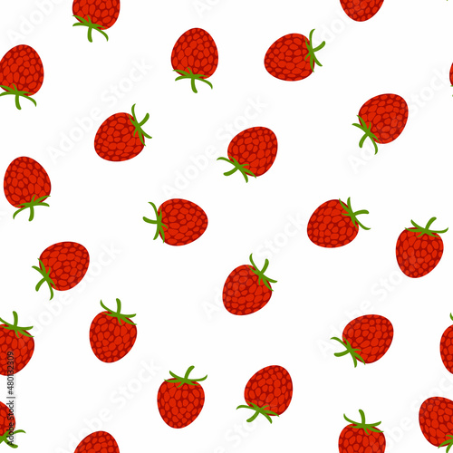 Fototapeta Naklejka Na Ścianę i Meble -  Simple pattern with raspberries on white background. Colorful summer fruits and berries vector illustration