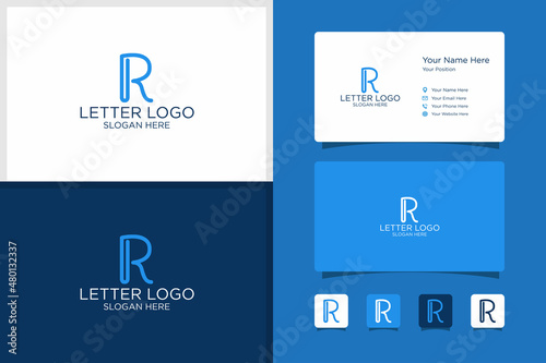 letter R design logo and business card template. premium vector.