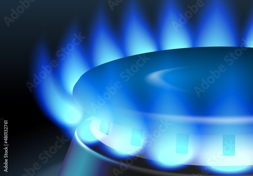 Gas burner with fire on a dark background