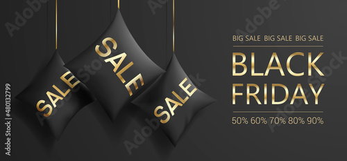 Sale - black pillows with gold lettering vector