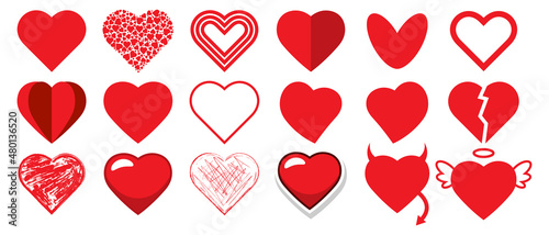 Red hearts, love, set, vector, valentine's day
