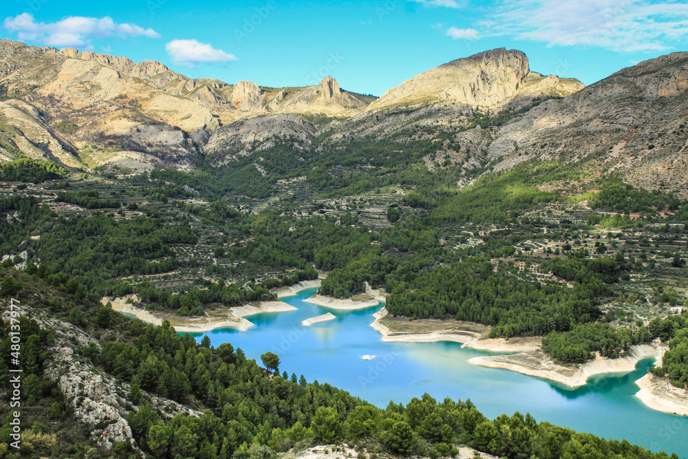 The swamp of Guadalest village surrounded by vegetation and mountains
