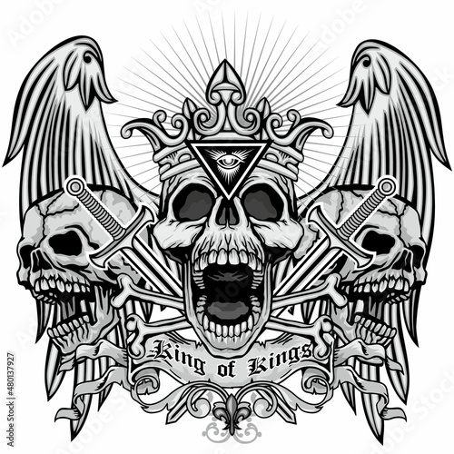 Gothic sign with skull, grunge vintage design t shirts
