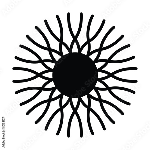 The sun. Vector abstract logo design template in trendy linear minimalistic style. Boho. Doodle linear Magic mystic hand drawn simple logo icon with eye, flower and sun. Abstract vector illustration