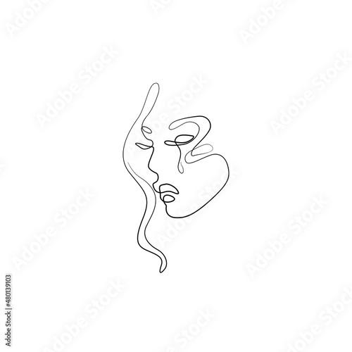 Woman crying from depression. Eyes in tears. Print for clothes, t-shirt, emblem or logo design, continuous line drawing, small tattoo, isolated vector illustration.