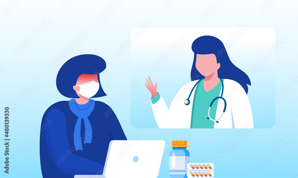 Online doctor virtual consultation with mobile phone technology fast response for emergency patient. flat vector illustration fit for banner, flyer, landing page, etc Online doctor virtual consultation with mobile phone technology fast response for emergency patient. flat vector illustration fit for banner, flyer, landing page, etc