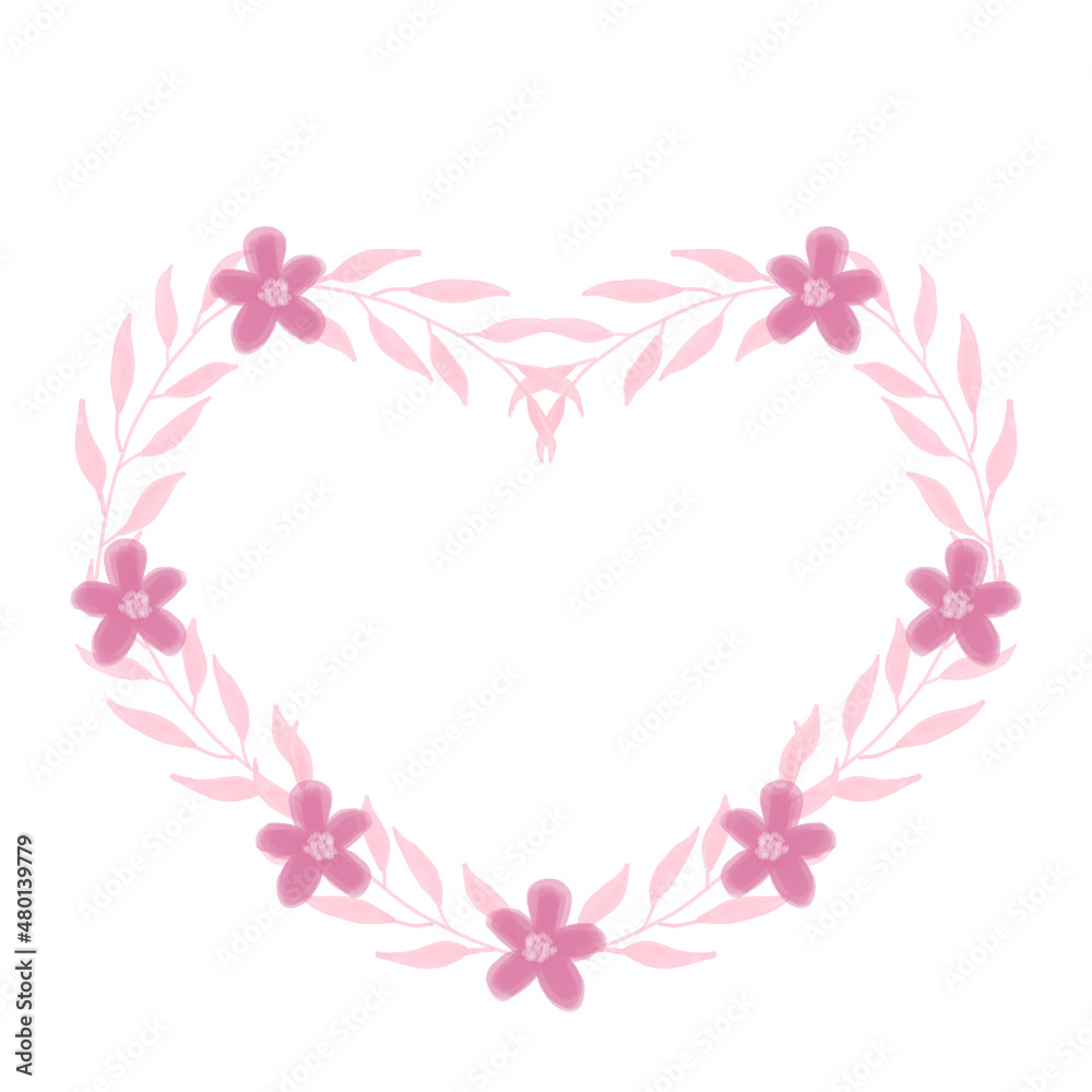 Heart shaped wreath, Flowers, Valentine's Day, wedding, postcard, invitation.