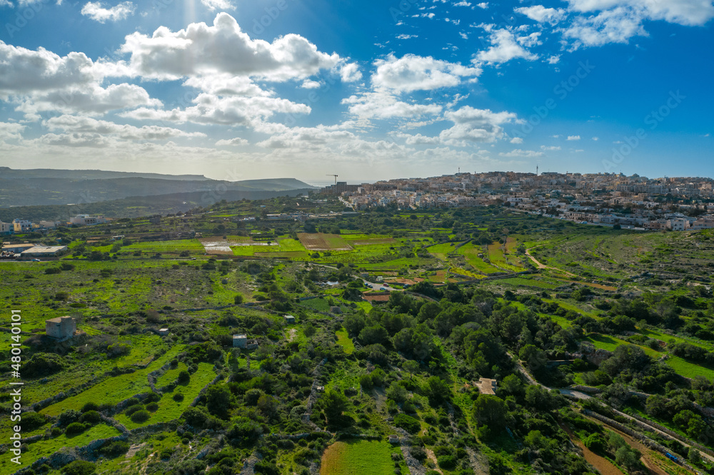 Aerial view of nature landscape of green fields. Malta, Europe Aerial view of nature landscape of green fields. Malta, Europe