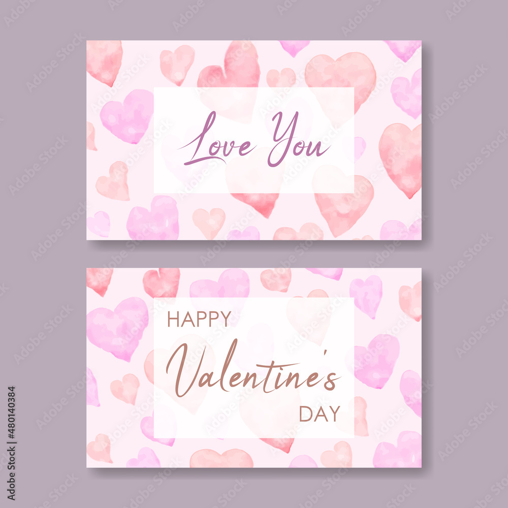 Valentine's day card with pastel watercolor heart pattern Valentine's day card with pastel watercolor heart pattern
