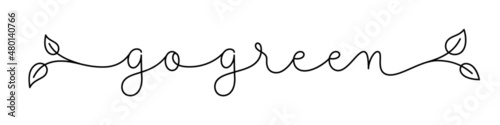 GO GREEN black vector monoline calligraphy banner with swashes