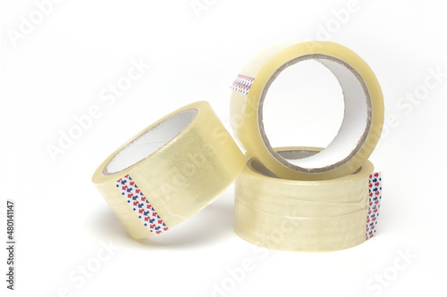 rolls transparent package adhesive tape stacked background