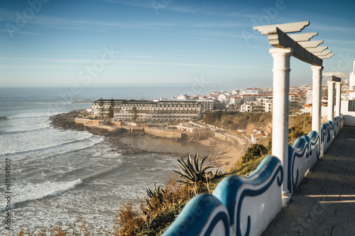 Ericeira cityscape and seascape  taken from Miradouro South Beach, Portugal photo
