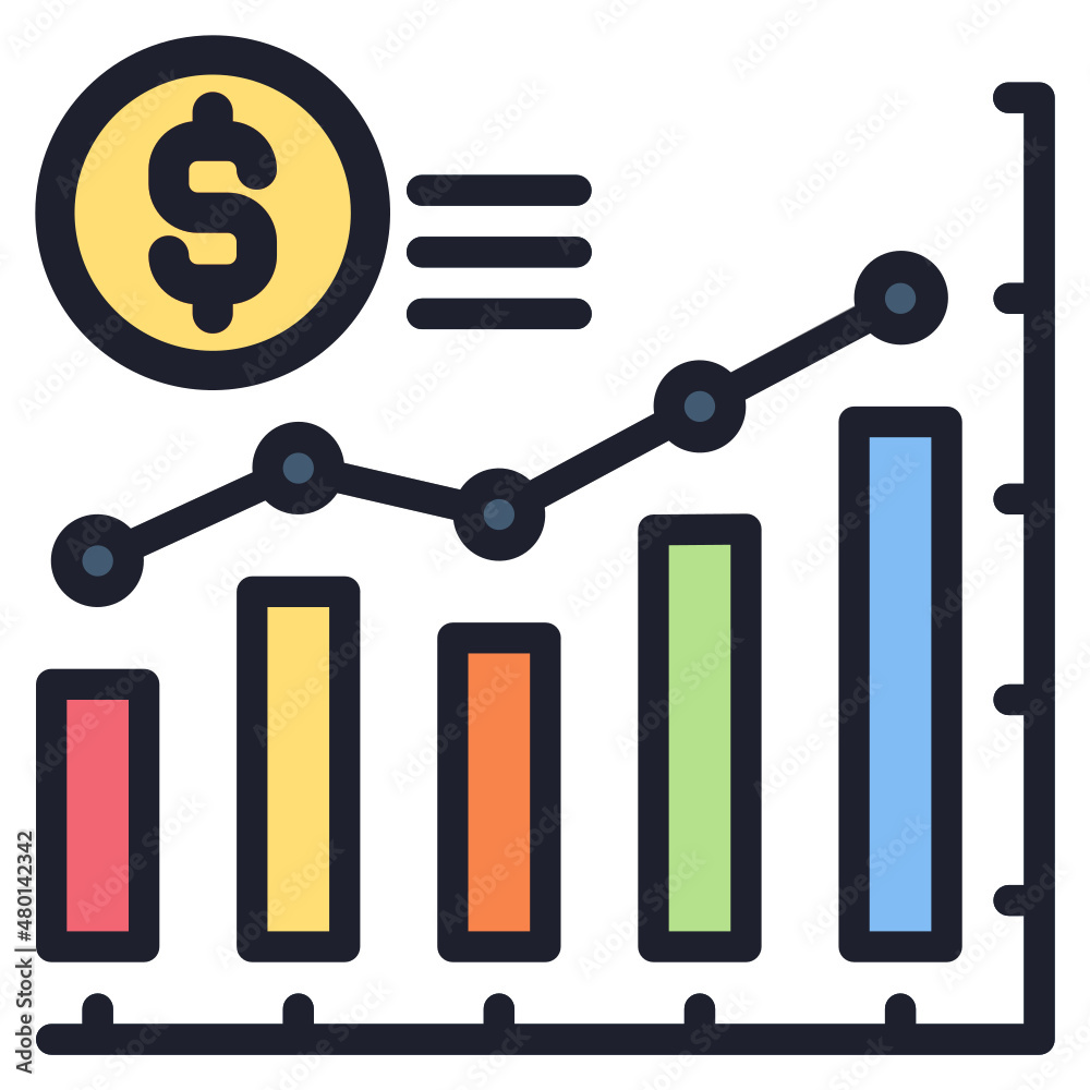 Chart Bar filled line color icon Chart Bar filled line color icon