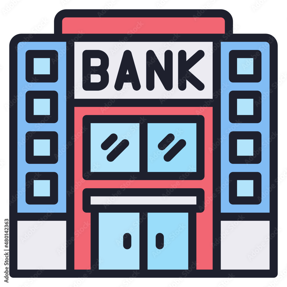 Bank filled line color icon