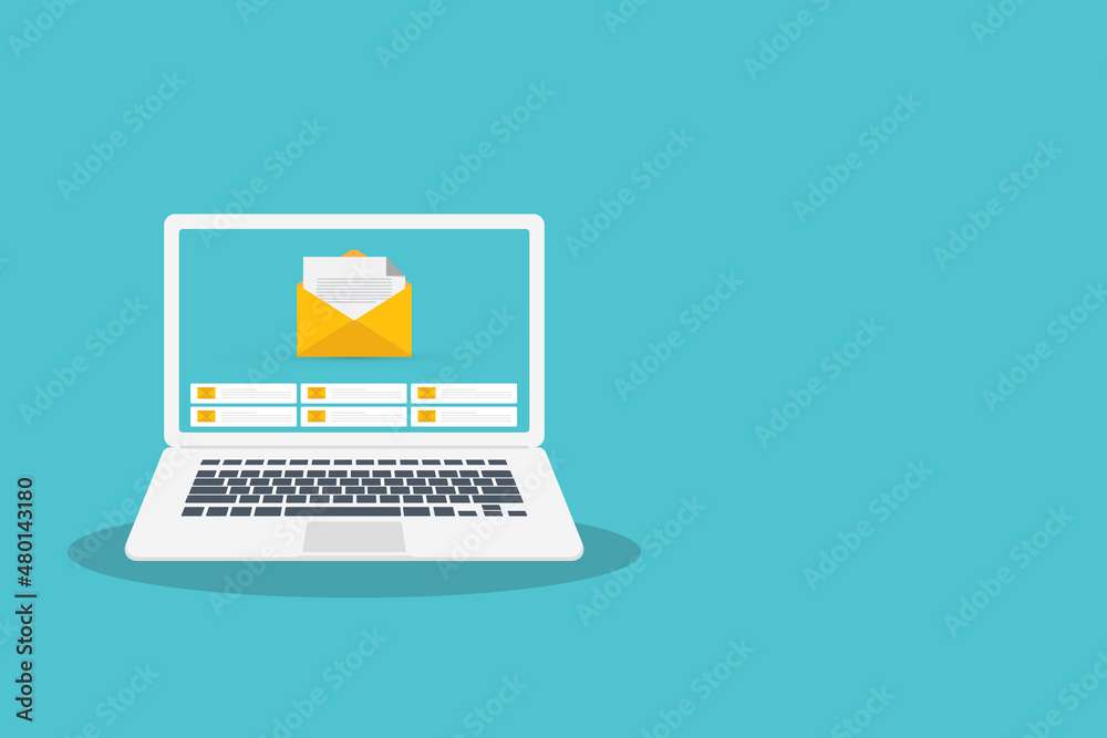 Laptop computer with mail app. Mail service concept. Laptop computer with mail app. Mail service concept.