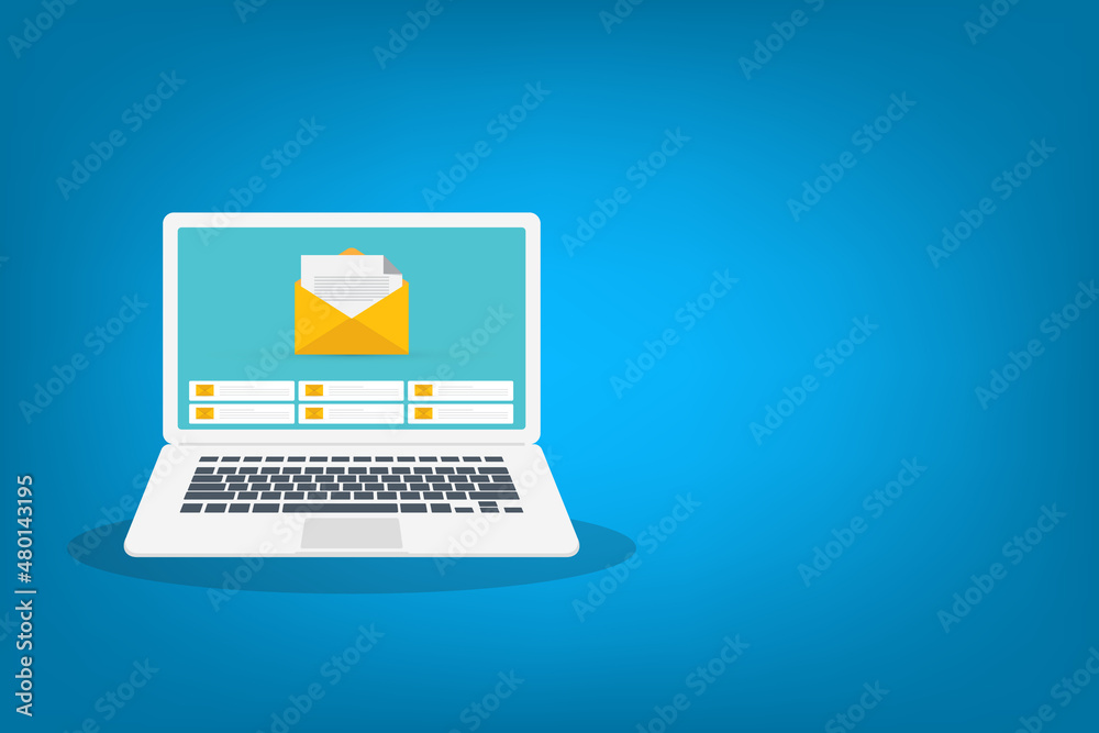Laptop computer with mail app. Mail service concept. Laptop computer with mail app. Mail service concept.