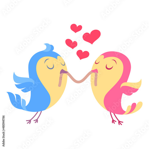 Vector illustration of a two cute bird couple in love. Stylish card for Valentine day