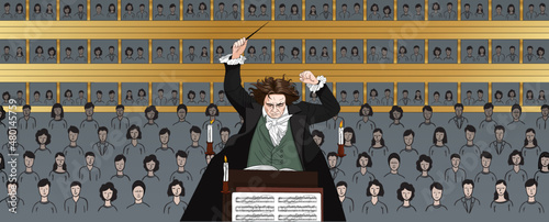 Ludwig van Beethoven (1770-1827) portrait in line art illustration.