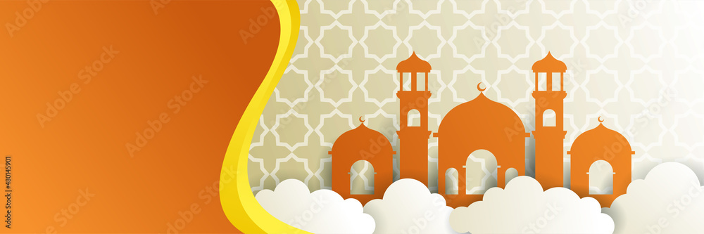 Luxury ramadan background with orange arabesque pattern arabic islamic east style. Decorative design for print, poster, cover, brochure, flyer, banner.