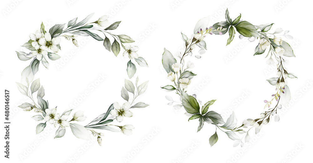 Set of spring wreaths on a white background in a watercolor style