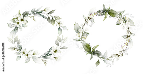 Set of spring wreaths on a white background in a watercolor style © Karma