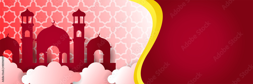 Luxury ramadan background with red arabesque pattern arabic islamic east style. Decorative design for print, poster, cover, brochure, flyer, banner.