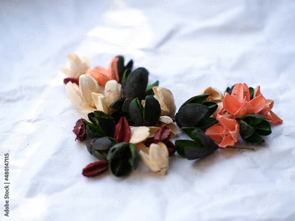 heart made of flowers on a white background