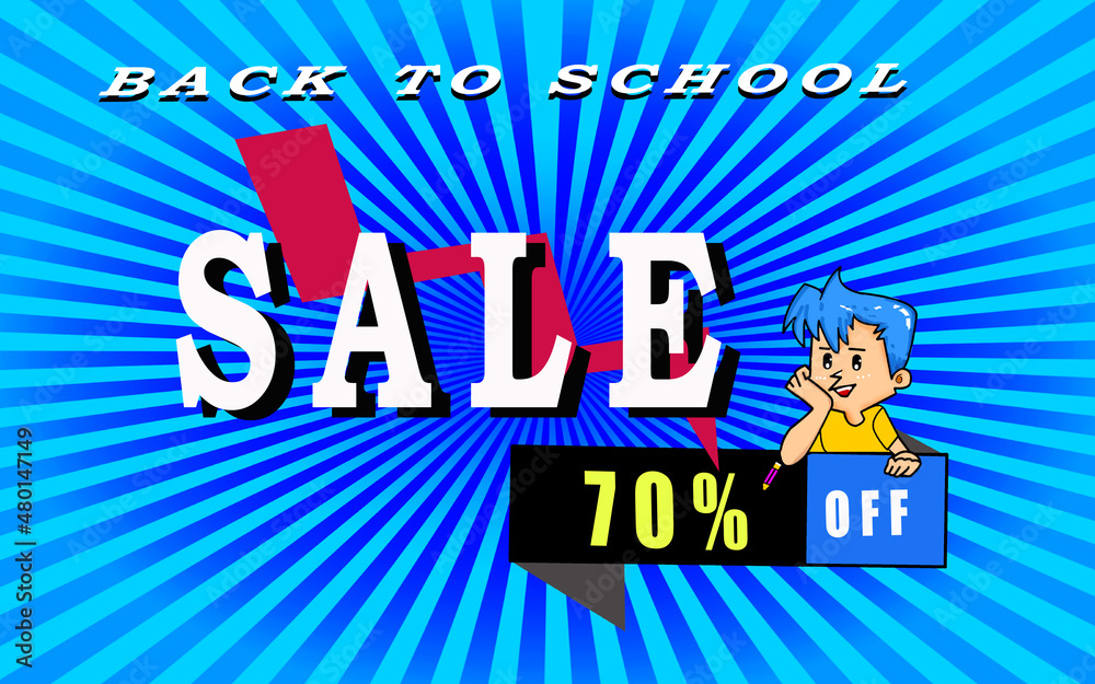 Drawing of back to school sale 70 % discount banner template for promotion,business concept,