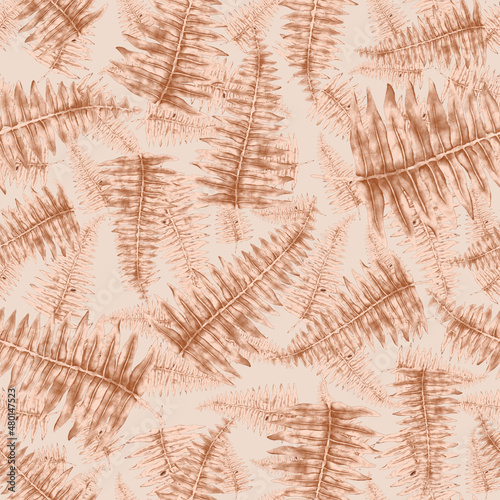 Watercolor seamless pattern with fern leaves. Foliage decoration. Vintage botanical exotic illustration wallpaper.