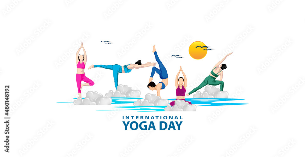 21 June- international yoga day, woman in yoga body posture. Vector