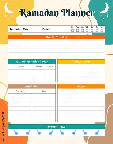 Ramadan planner with colorful shapes