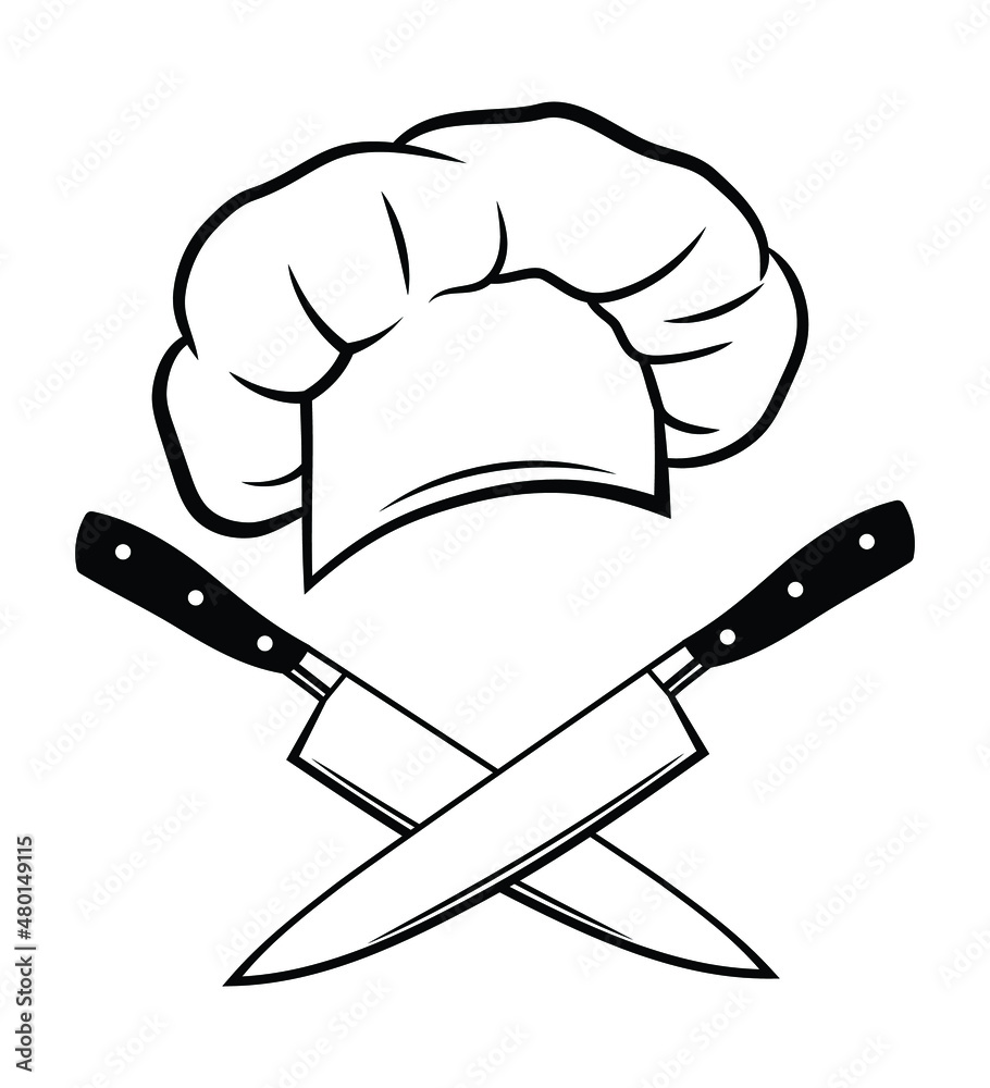Illustration of a chef's hat. The emblem of a headdress with knives for