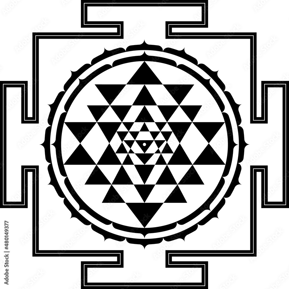 Black and white shri yantra Stock