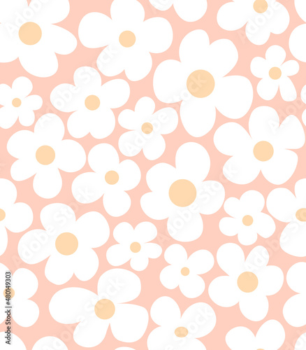 White camomile doodle vector seamless pattern simple floral botanical flower natural illustration