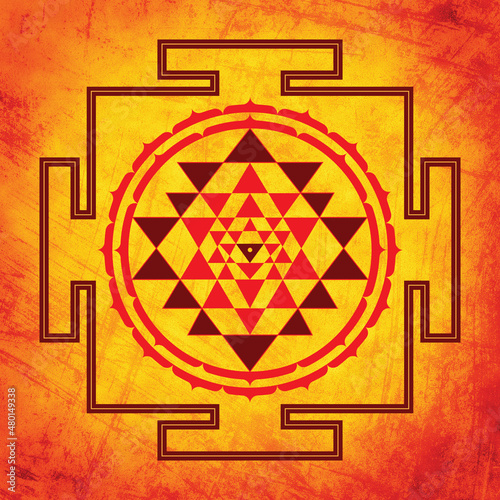 Shri yantra on orange background photo