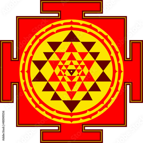 Red and yellow shri yantra photo