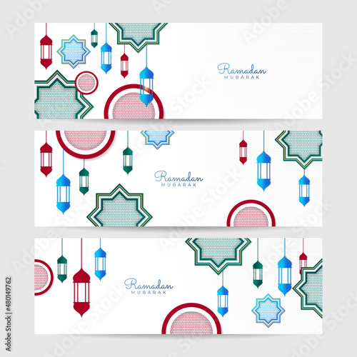 Ramadan kareem horizontal banner background. Ramadan kareem islamic greeting card background vector illustration