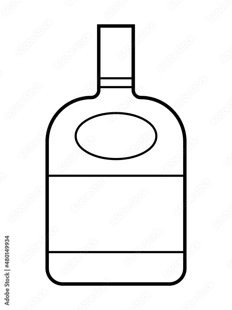 Alcoholic linear bottle illustration. Alcohol cocktail drink icon. Bar menu flat vector logo. Outline vector art.