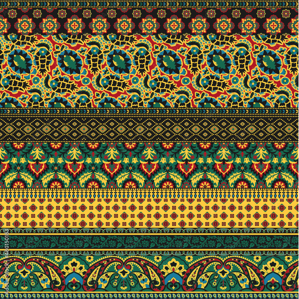 Paisley arabesque abstract fabric patchwork wallpaper vector seamless pattern Paisley arabesque abstract fabric patchwork wallpaper vector seamless pattern