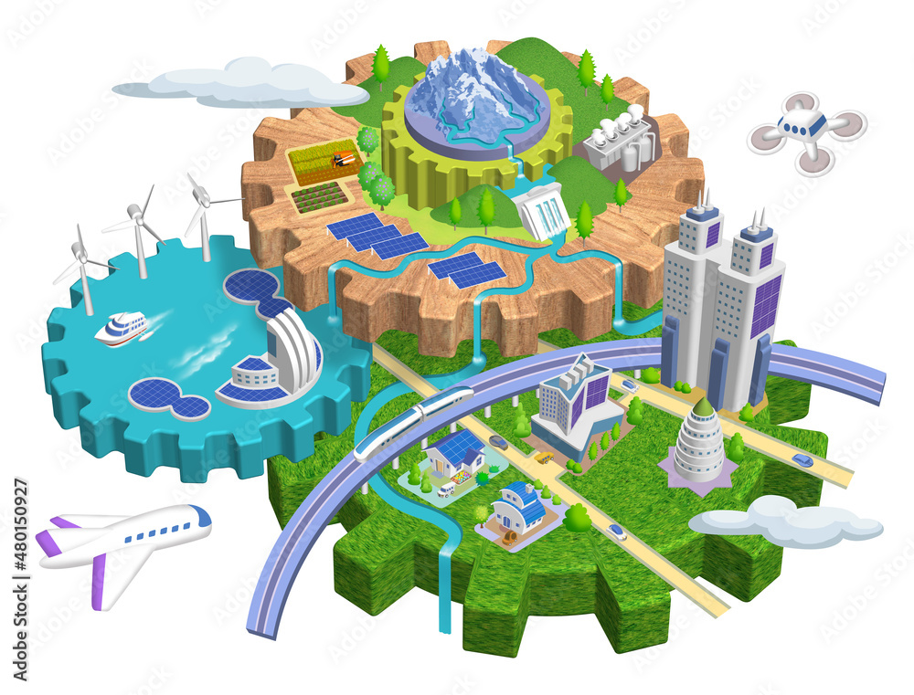 Sdgs カーボンニュートラルの未来都市イラスト バリエーションあり Stock Illustration Adobe Stock