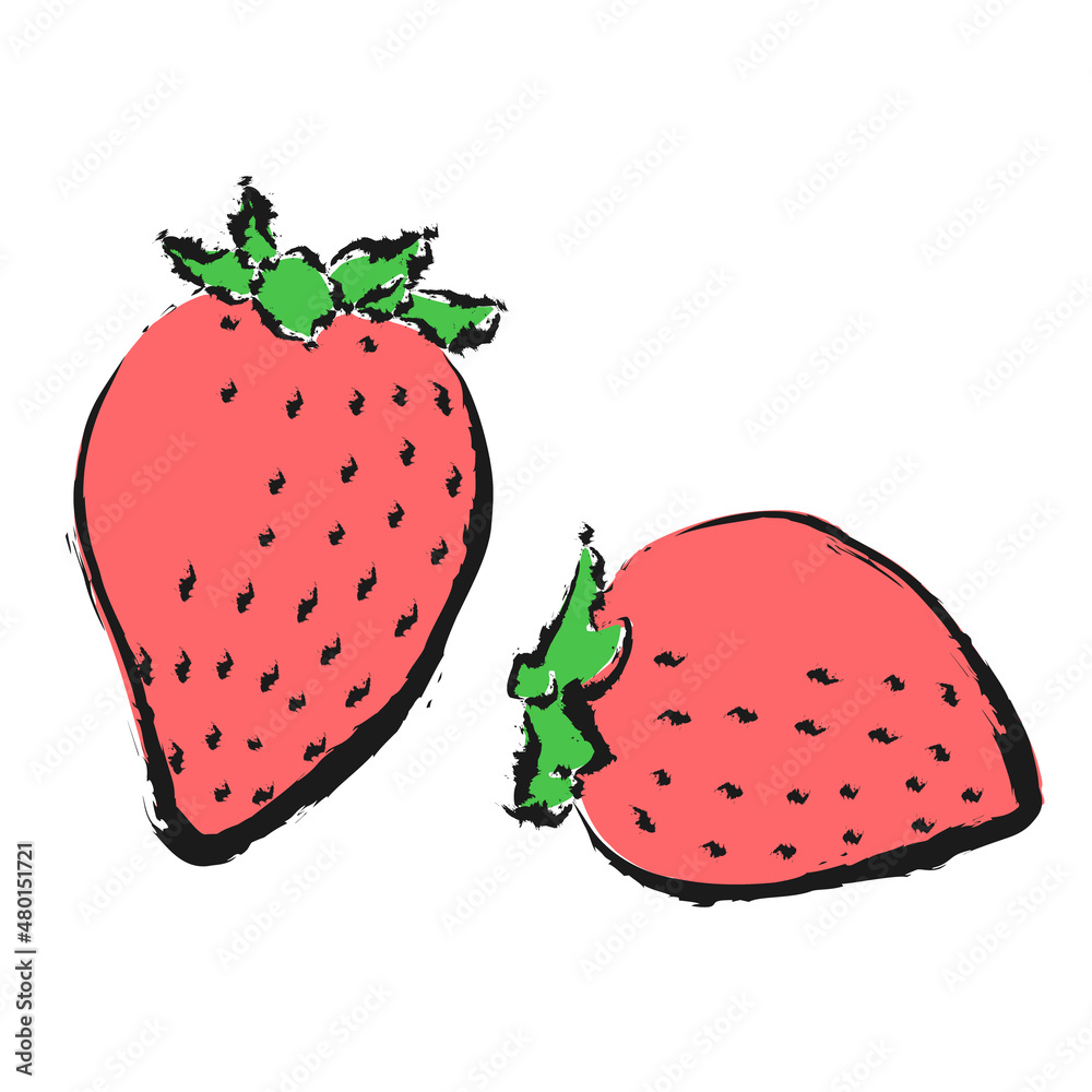 春のフルーツイラスト いちご カラー版 筆風線画 春のフルーツイラスト いちご カラー版 筆風線画