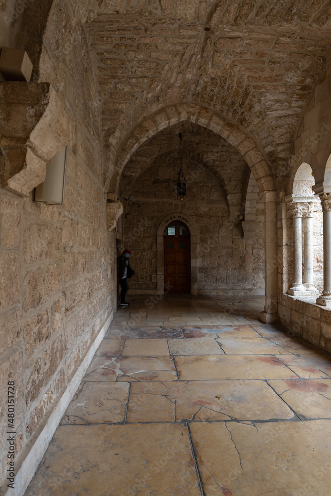 Side aisle between the Chapel of Saint Catherine and the Church of Nativity in Bethlehem in the Palestinian Authority, Israel