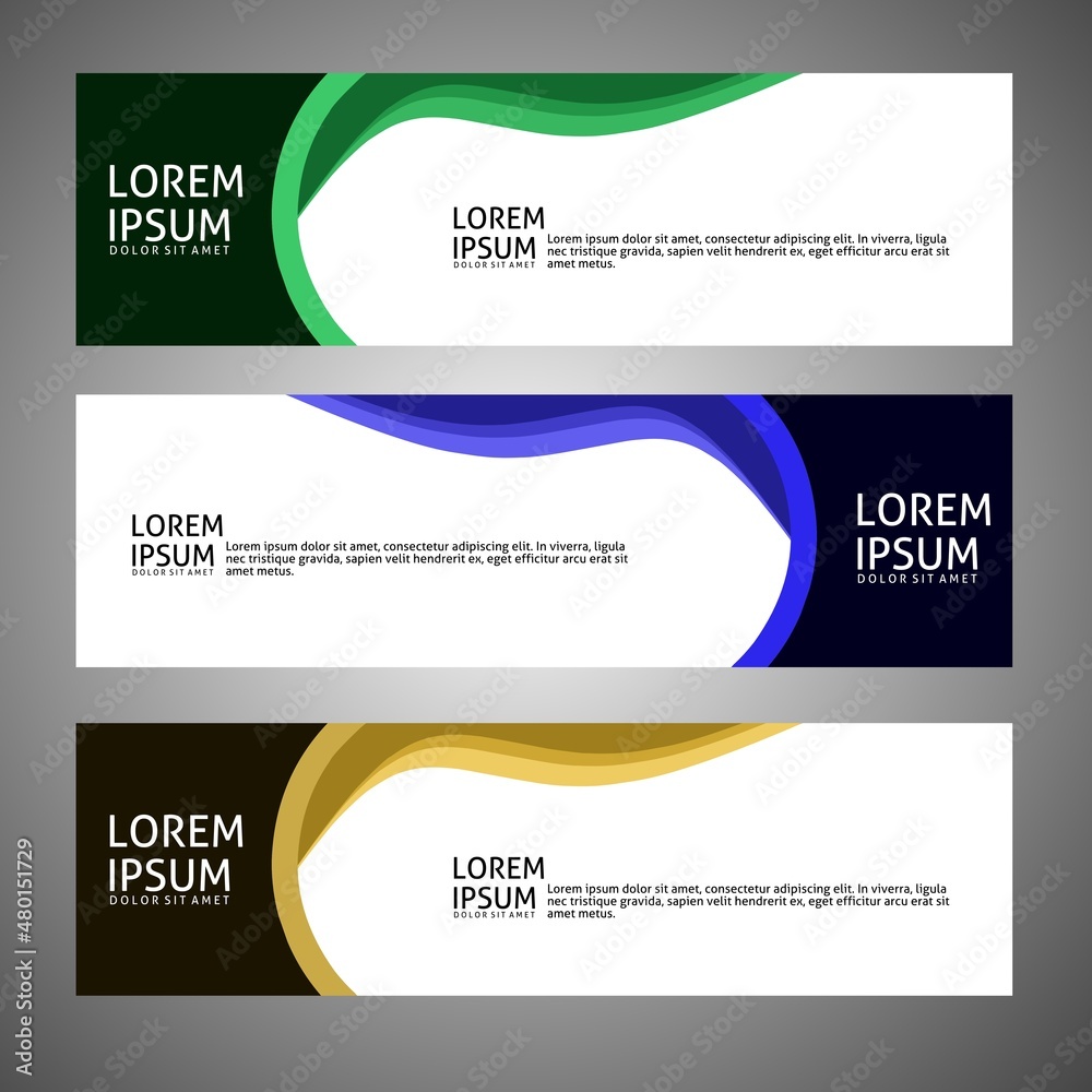 vector abstract banner design template, in three different colors.